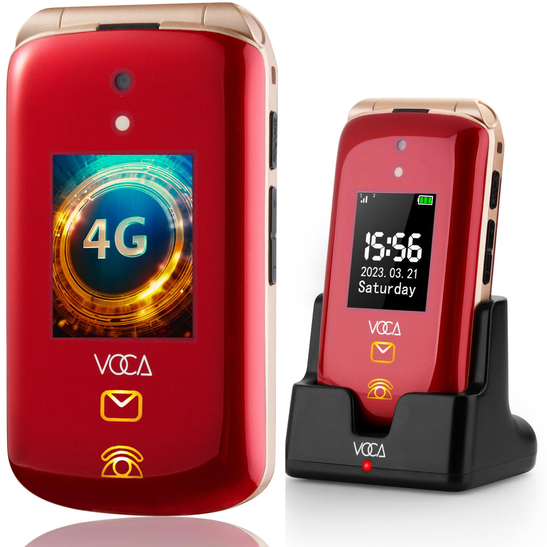 VOCA Grosstasten-Klapphandy für Senioren | Dual-Screen | 4G LTE | Lauter Klang | SOS-Taste | Hörgerä