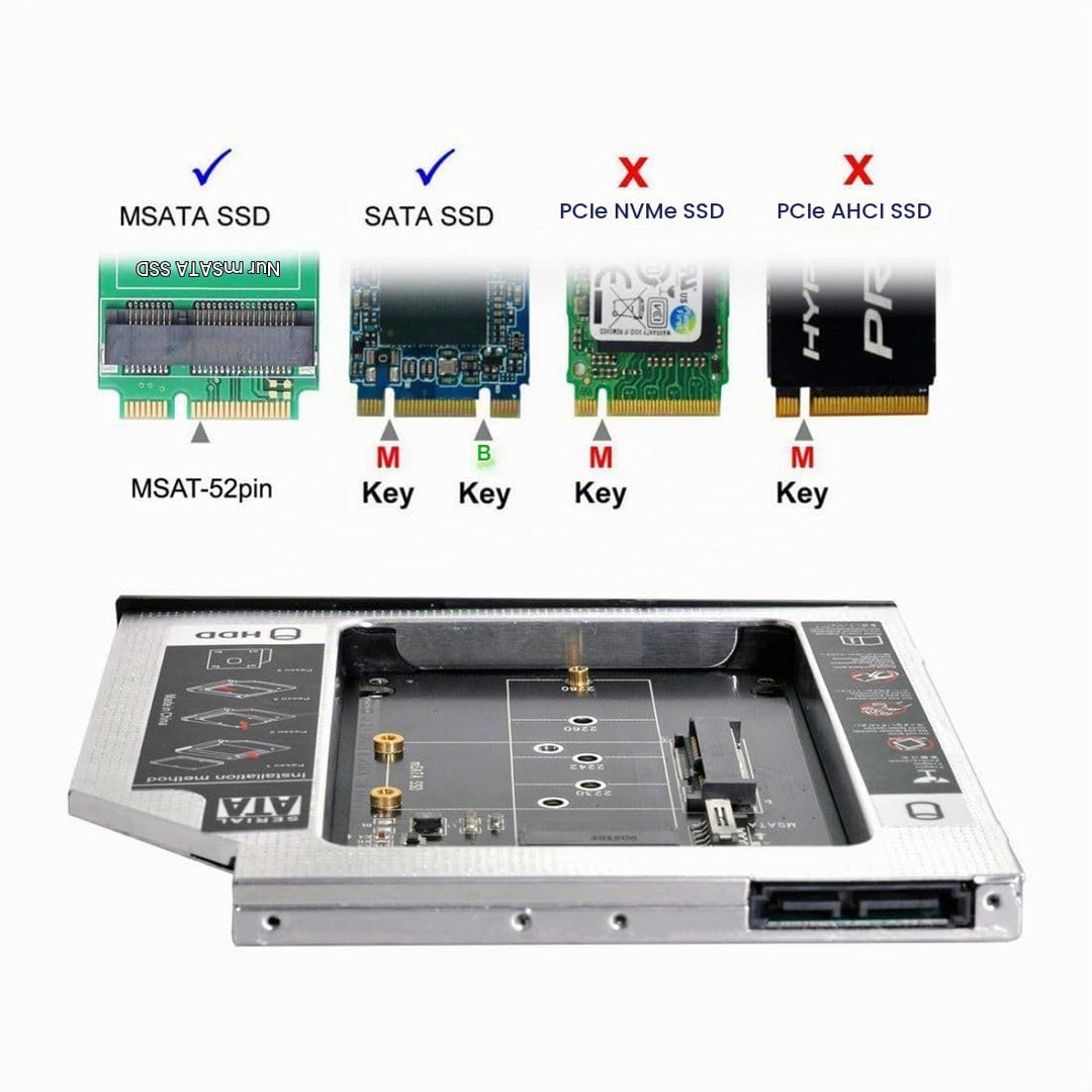 chenyang Universelles 9,5mm M.2 NGFF/mSATA SSD zu SATA Zweit SSD HDD Festplatten Caddy Upgrade Erwei