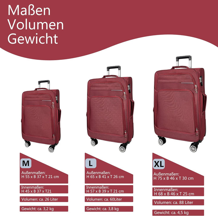 MY TRAVEL BAG Stoff Reisekoffer Trolley Erweiterbar mit Zwillingsrollen (M/L/XL/XXL oder 4er Set) We