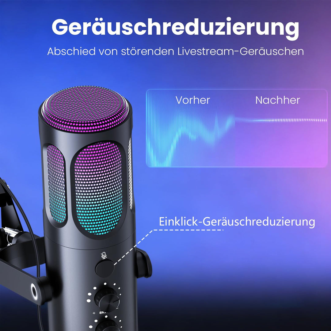 Ortizan Gaming Mikrofon PC, USB Podcast Mikrofon für PS4/5 und Mac, Noise Cancellation Kondensator M