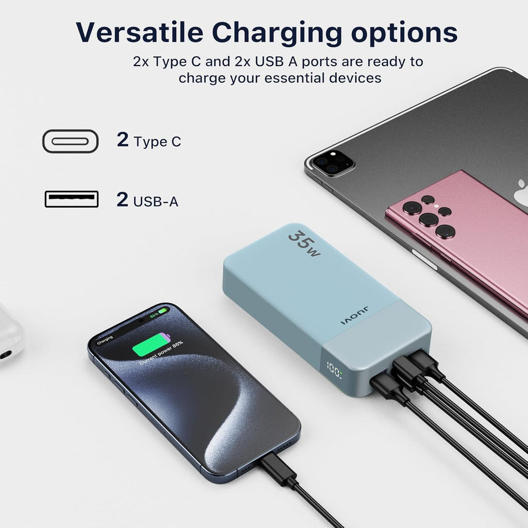 JUOVI J2651 Power Bank, 35W 20000mAh USB C In &amp; Out Power Bank, Akku-Pack mit QC3.0+PD3.0 35W High-S