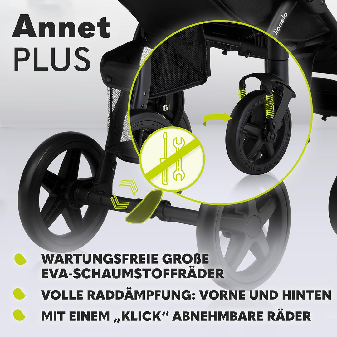 LIONELO Annet Plus Buggy bis 22 kg mit Liegefunktion, Kinderwagen klein zusammenklappbar mit Zubehör