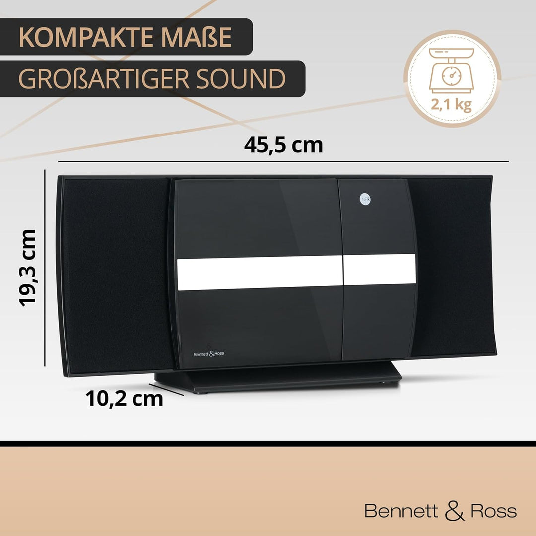 Bennett & Ross Ålesund Vertikal Stereoanlage - HiFi Microanlage mit CD-Player, MP3, UKW-Funktion, US