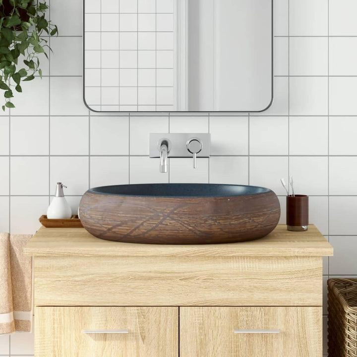 vidaXL Aufsatzwaschbecken, Oval Waschbecken mit Muster, Handgefertigt Waschtisch Waschschale für Bad