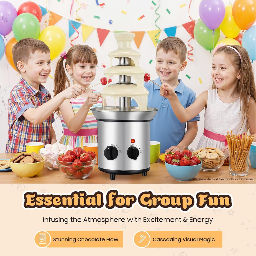 Schokoladenbrunnen Edelstahl, 4-Etagen mit Schmelzfunktion, 170W & 1.8L Kapazität, Elektrischer Scho