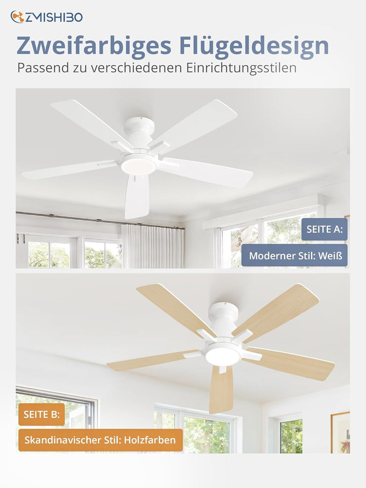 ZMISHIBO Deckenventilator mit Beleuchtung Ø117 cm,Leiser & Reversibler DC-Motor,Einstellbares LED 30