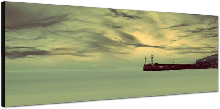 Paul Sinus Art Panoramabild auf Leinwand und Keilrahmen 150x50cm Meer Wolken Sonnenstrahlen Leuchttu