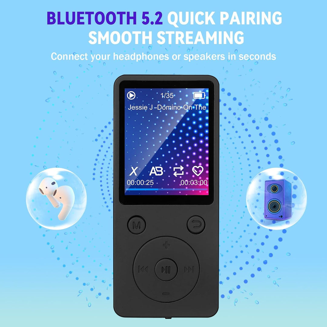 MP3 Player mit Bluetooth 5.2, 32 GB Speicherkarte, 1,8 Zoll TFT Farbbildschirm, M8 Musik-Player Spor