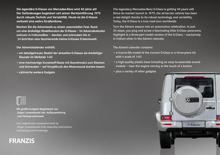 FRANZIS 67052 - Mercedes Benz G-Klasse Adventskalender 2019, Modellbausatz im Massstab 1:43, inkl. S