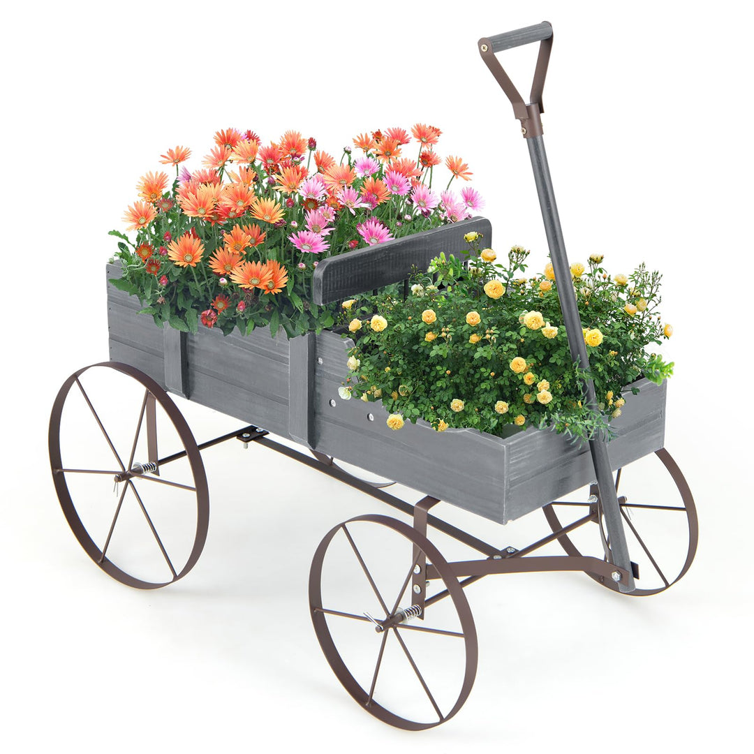 RELAX4LIFE Blumenständer mit 4 Rädern aus Metall, Pflanzwagen aus Massivholz, Holzwagen bis zu 15 kg