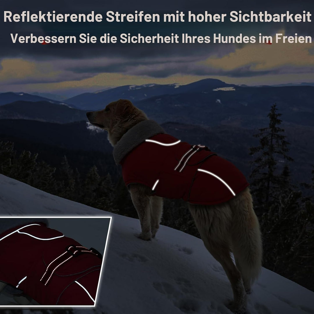 Lelepet Hundemantel Winterweste Reflektierende Fleece Hundejacke für Grosse Hunde Wasserdicht Hundej