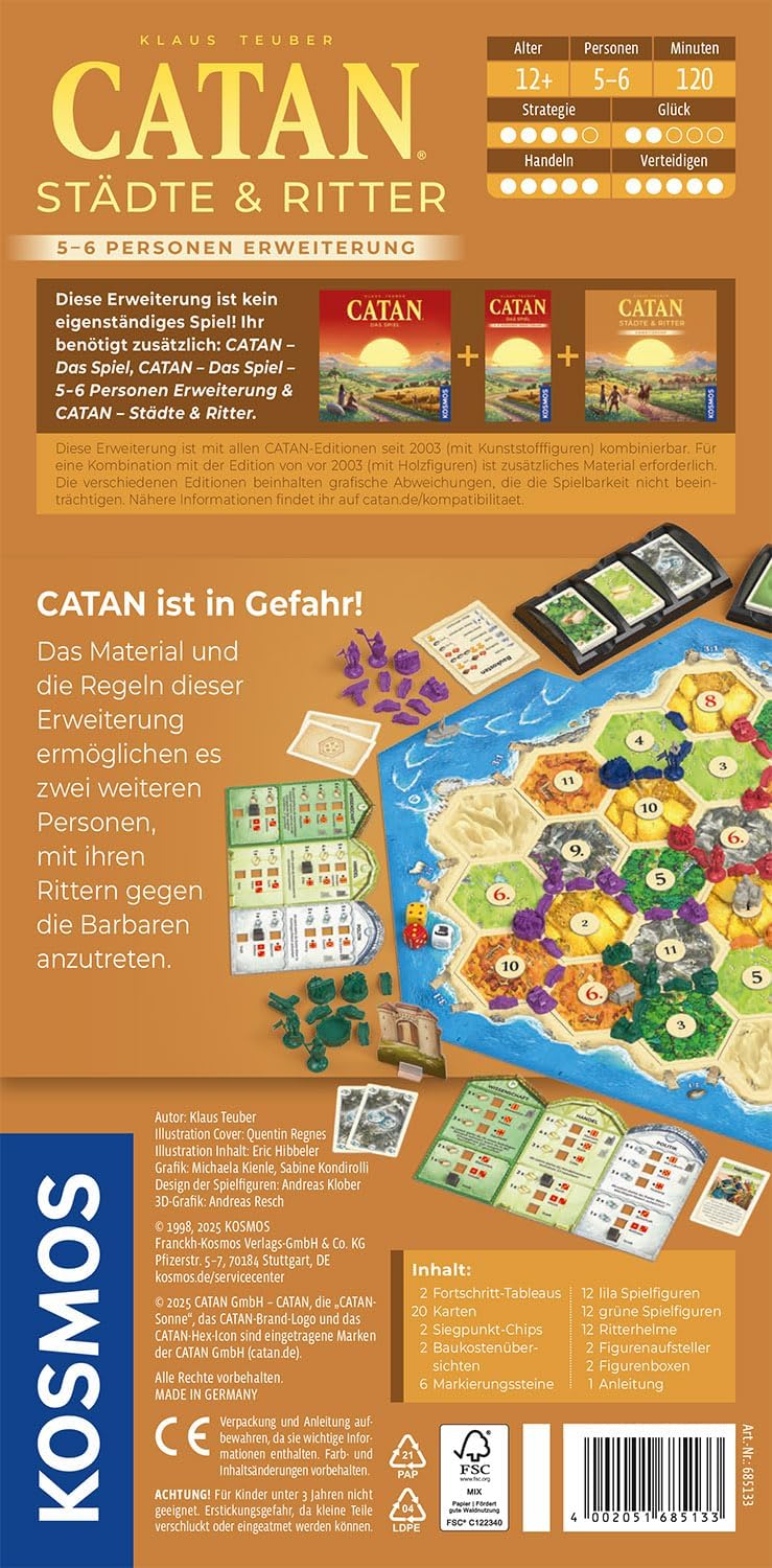KOSMOS 685133 Catan - Städte und Ritter Ergänzung für 5-6 Personen, Ergänzung zur Catan Erweiterung