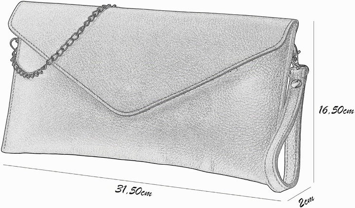 SH Leder Echtleder Clutch Umhängetasche kleine Tasche elegant Abendtasche in genarbt Rindleder mit T