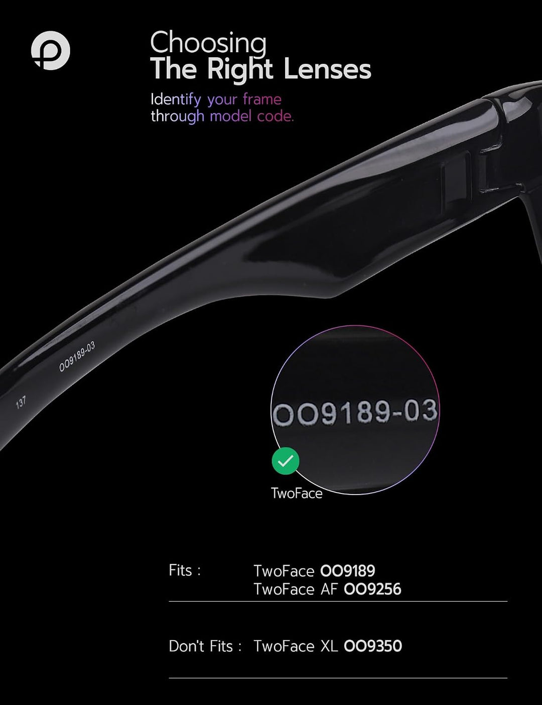 PapaViva Ersatzlinsen & Schraubendreher für for Oakley TwoFace OO9189 Pro+ Black Grey Polarisiert, P