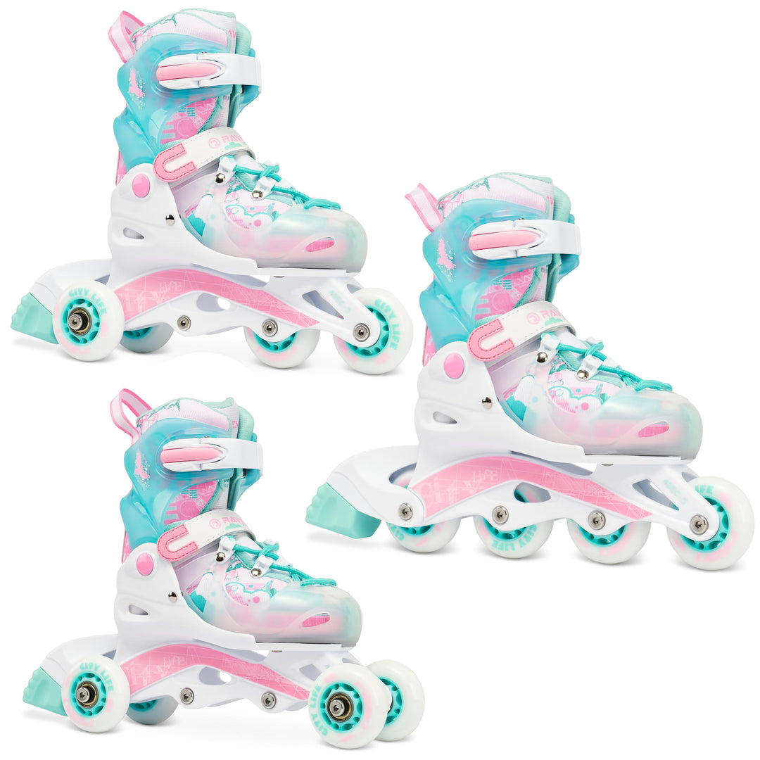 Raven Princess 3in1 Inline Skates Triskates Rollschuhe Inliner für Kinder Mädchen verstellbar 34-37