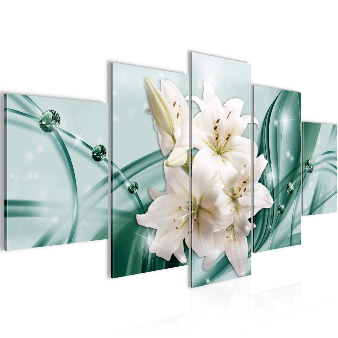 Runa Art Wandbilder Blumen Lilien 5 Teilig Bild auf Vlies Leinwand Deko Wohnzimmer Abstrakt Grün 017