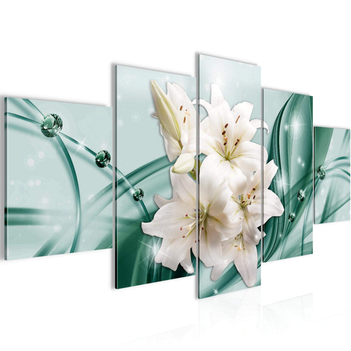 Runa Art Wandbilder Blumen Lilien 5 Teilig Bild auf Vlies Leinwand Deko Wohnzimmer Abstrakt Grün 017