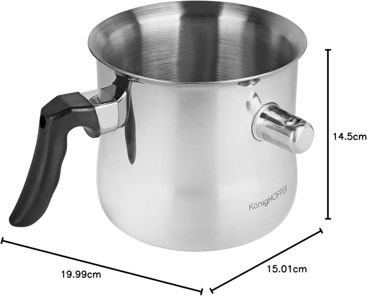 1,5L Milchtopf mit Deckel, Kochtopf, Doppelkessel, doppelwandig mit Bakelitgriff, Butterschmelz-/Pud