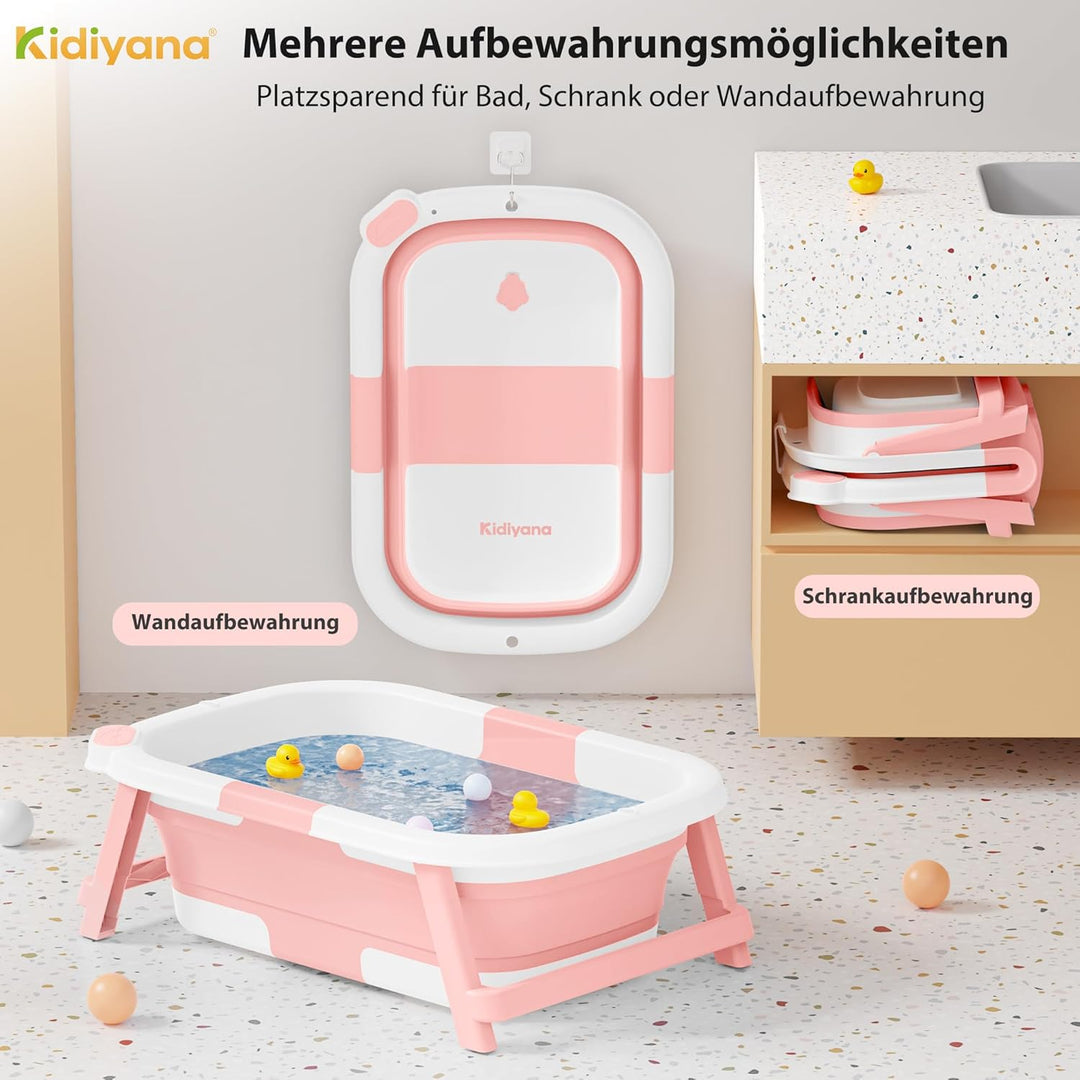 Baby Badewanne faltbar mit Gestell, stabil und rutschfest, platzsparend klappbar, mit Ablauf, PP & T