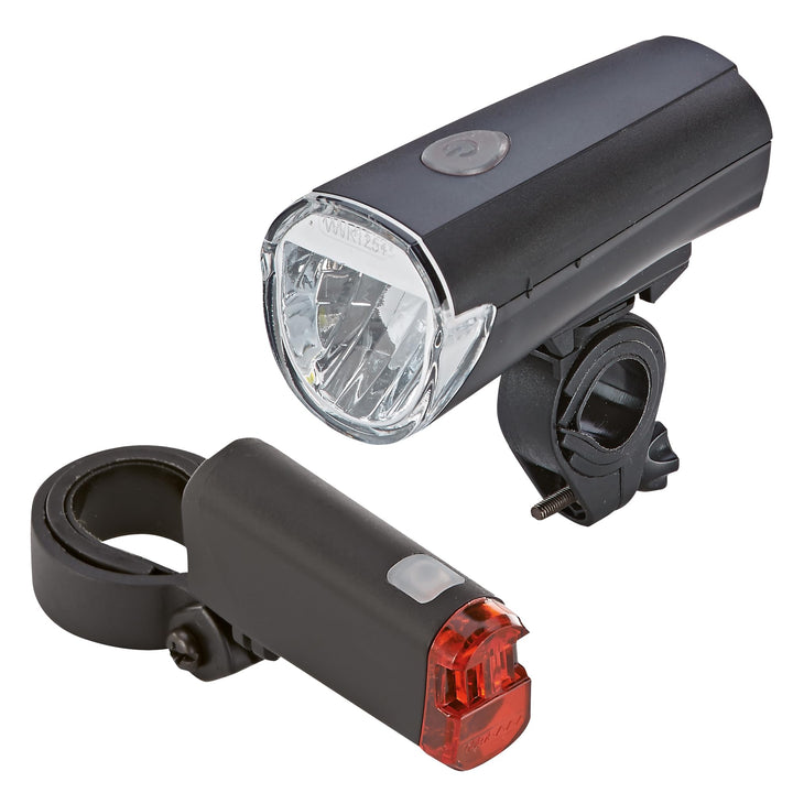 Prophete LED Batterieleuchten Set Fahrradbeleuchtung vorne und hinten, 30/15 Lux umschaltbar StVZO z