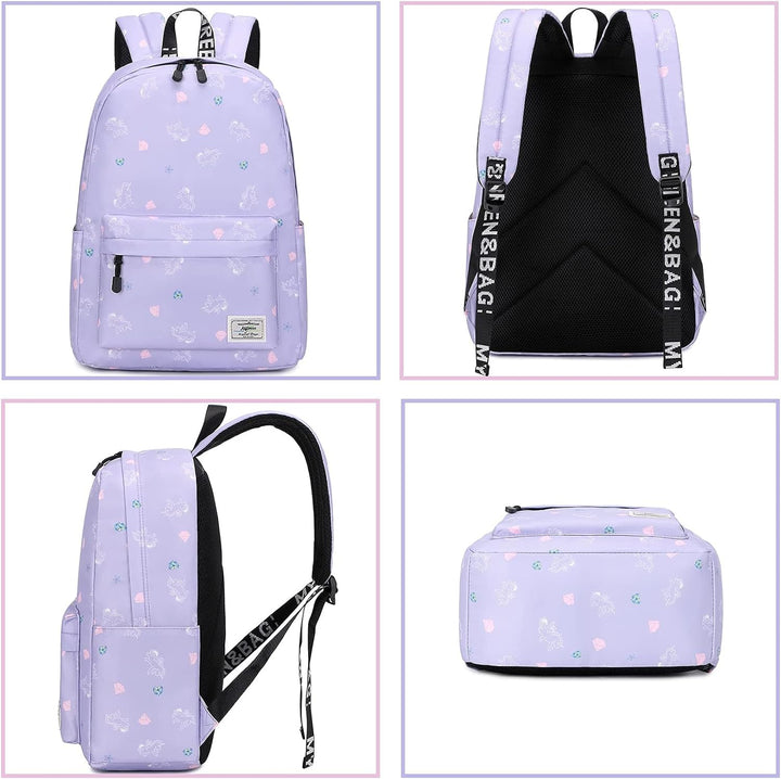 Lohol Leichter Schulrucksack für Mädchen, Kinder-Schulranzen-Rucksack mit Aufdruck (Einhorn Lila), E