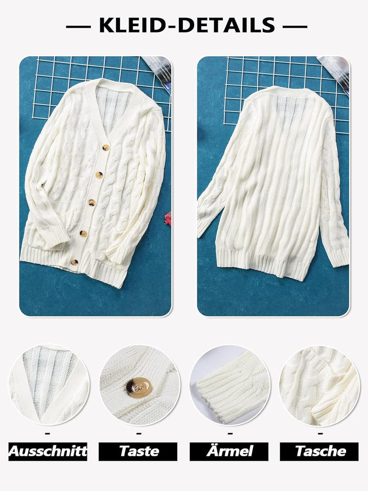 Maavoki Strickjacke Damen lang Elegant Open Front Grobstrick Strick Cardigan Langarm Strickjacken mi