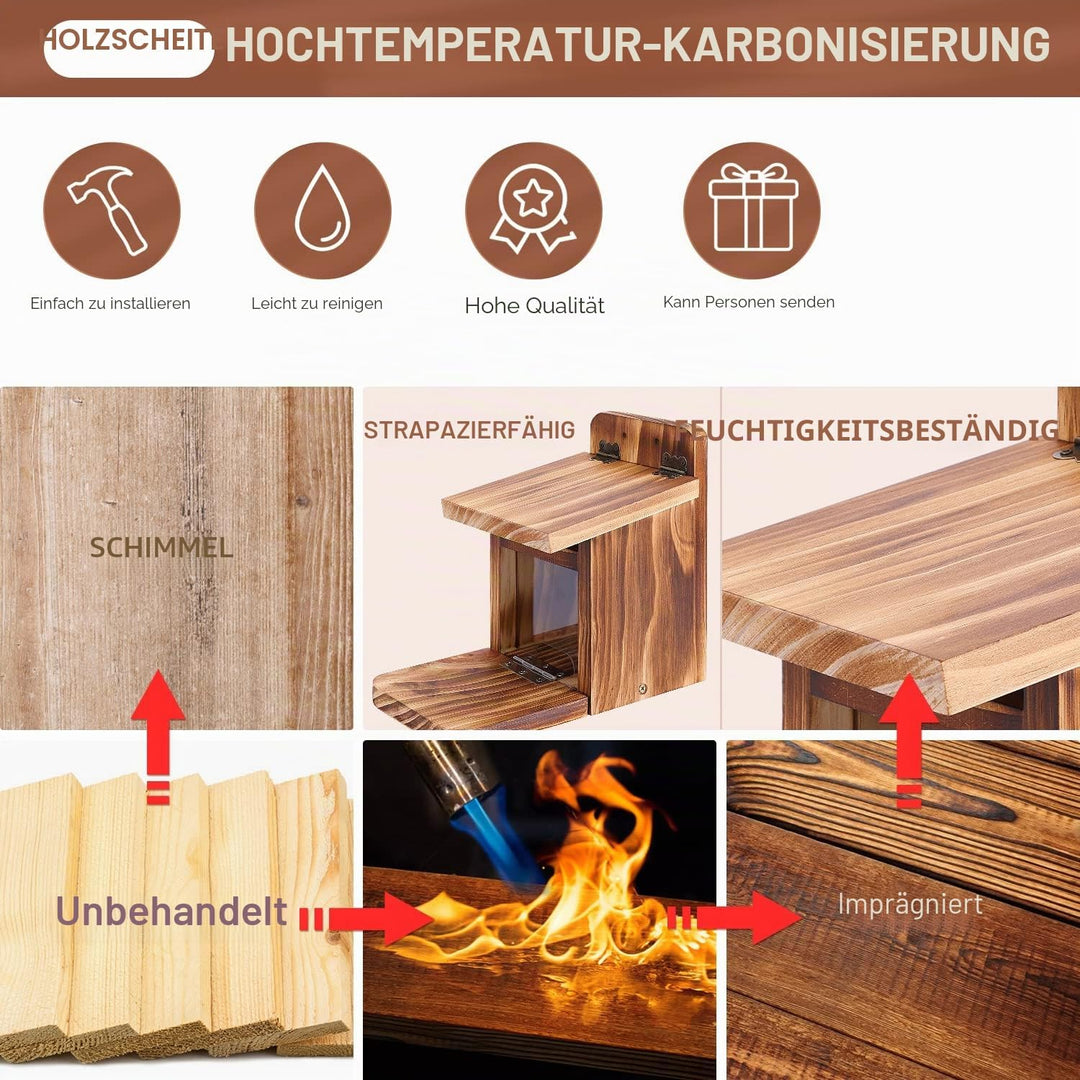 MIXXIDEA Holz-Eichhörnchen-Futterbox, stabiles Eichhörnchen-Futterhaus mit Dicke 1,5 cm, Holz, keine