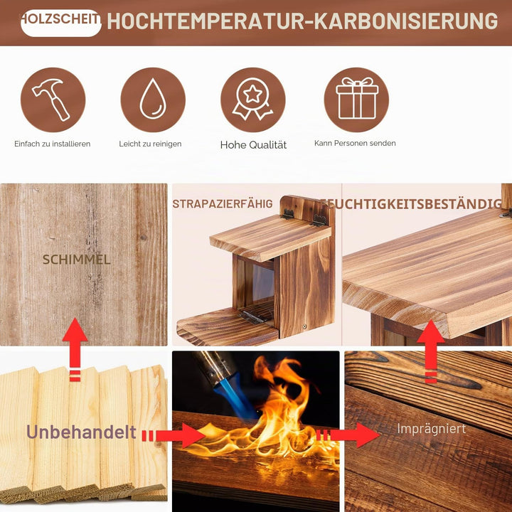 MIXXIDEA Holz-Eichhörnchen-Futterbox, stabiles Eichhörnchen-Futterhaus mit Dicke 1,5 cm, Holz, keine