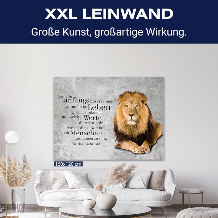 wandmotiv24 Motivations Motiv als Leinwandbild, 100x75cm, Querformat, welche Werte, Löwe, Beton, Gru