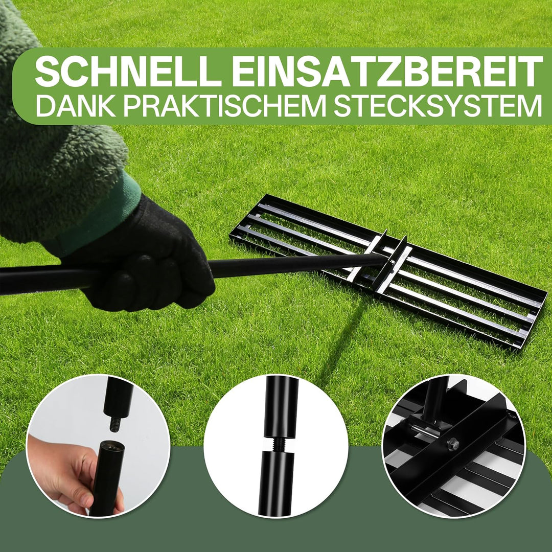 TEOV Rasenrakel Edelstahl, [75x25cm] Rasen-Nivellierungsrechen, Optimierte Gewindeverbindung gegen L