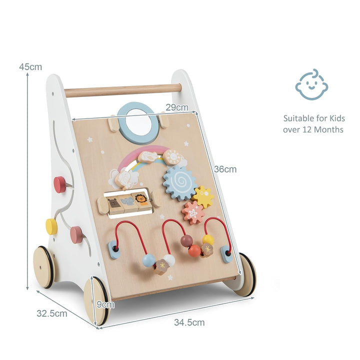 LIFEZEAL Lauflernwagen Holz, Lauflernhilfe mit Stauraum, Bauklötzen &amp; Spielboard, Baby Walker ab 36
