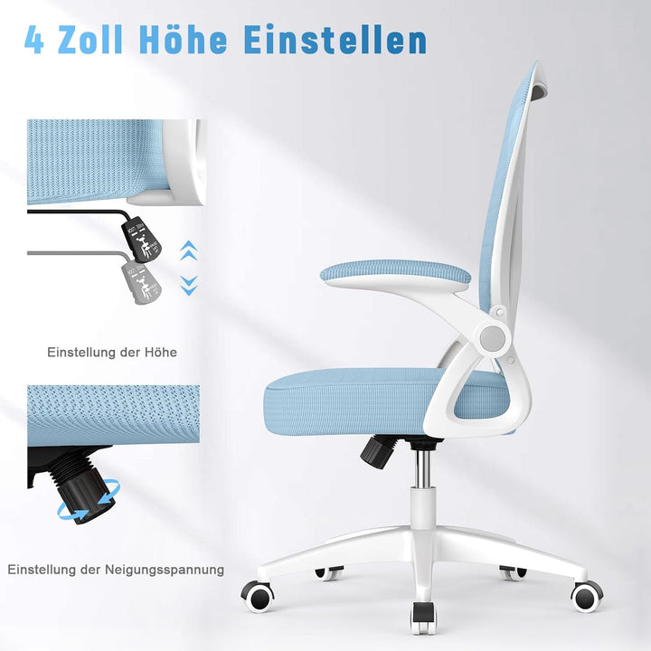 naspaluro Bürostuhl, Ergonomischer Schreibtischstuhl mit Netzbespannung, Klappbaren Armlehnen, Höhen