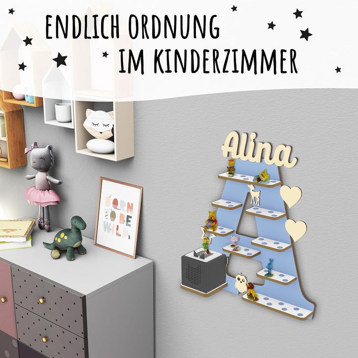 Holzura Regal Buchstabe für Toniebox, Wandregal für Tonie Figuren, personalisiert mit Name, Aufbewah