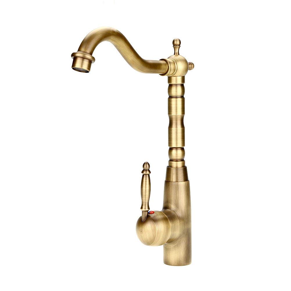 Antiker Messing Wasserhahn, Einloch-Mischbatterie mit Einem Griff, Gelbbronze, 30x23cm, für Küche un