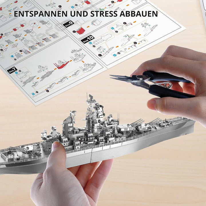 piececool 3D Puzzle Metall Schlachtschiff Missouri, 3D Metall Puzzle Militärmodell für 340 Edelstahl