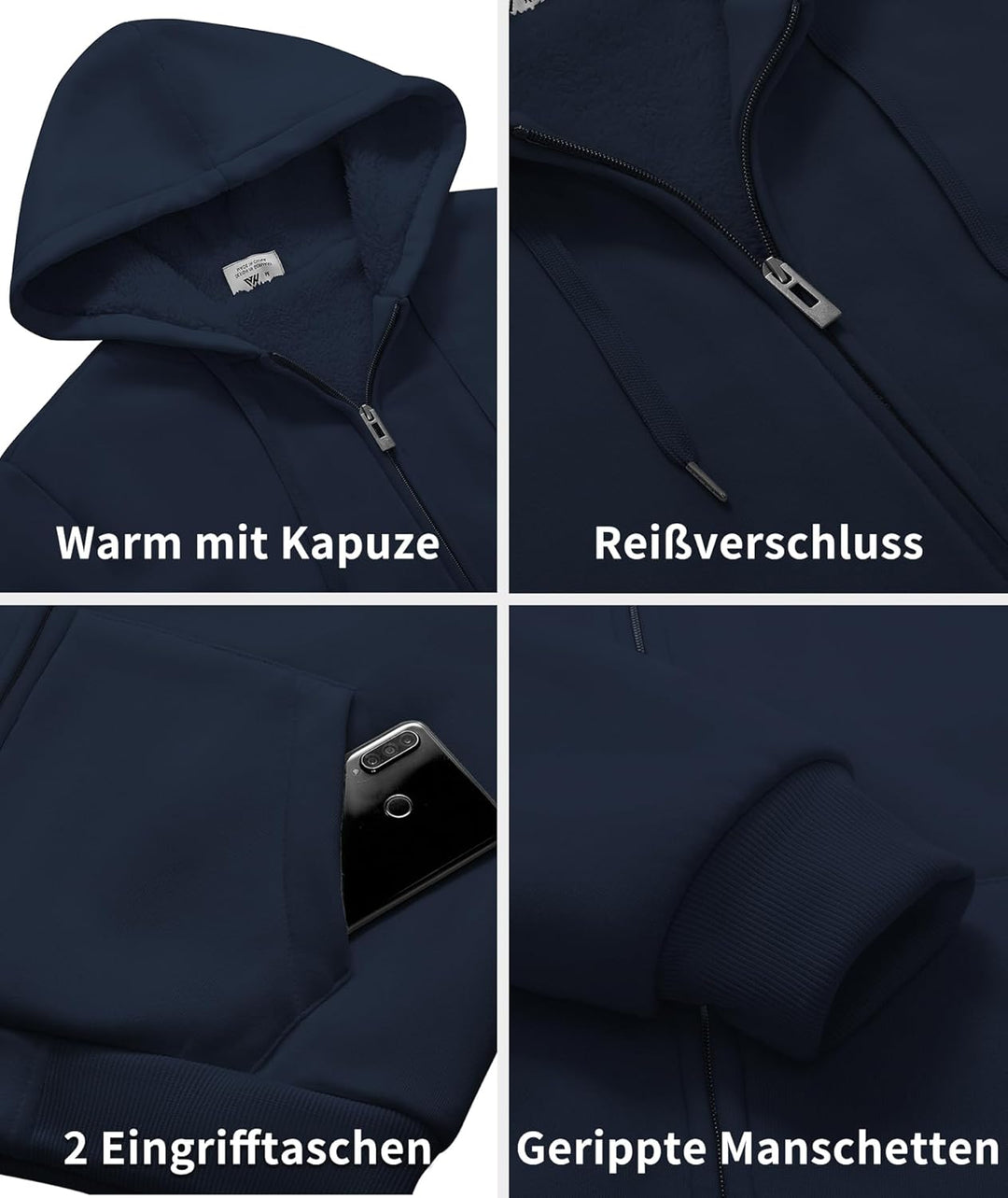 SwissWell Herren Fleecejacke Full Zip Kapuzenjacke Winter Sweatjacke mit Kapuze Gefütterte Hoodie Mä