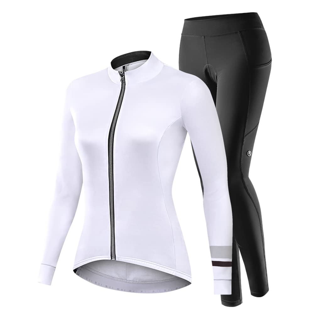 NUCKILY Fahrradbekleidung Set Damen Radtrikot Langarm Winddicht Damen Thermische Fleece mit 3D Polst