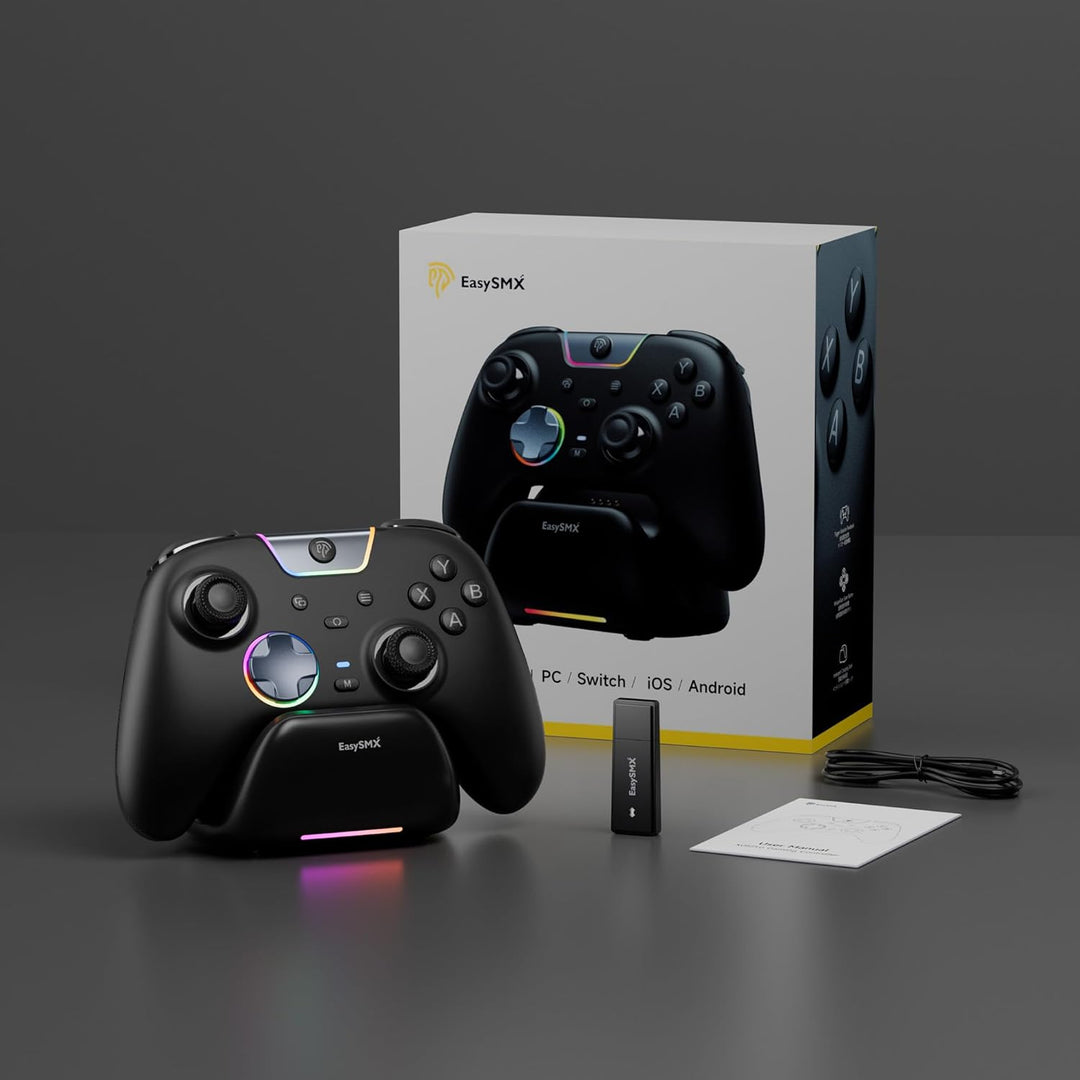 EasySMX X05Pro PC Controller mit Ladestation, 1000mAh, Hall Joysticks, 1000Hz, leise Tasten, 2 Rueck