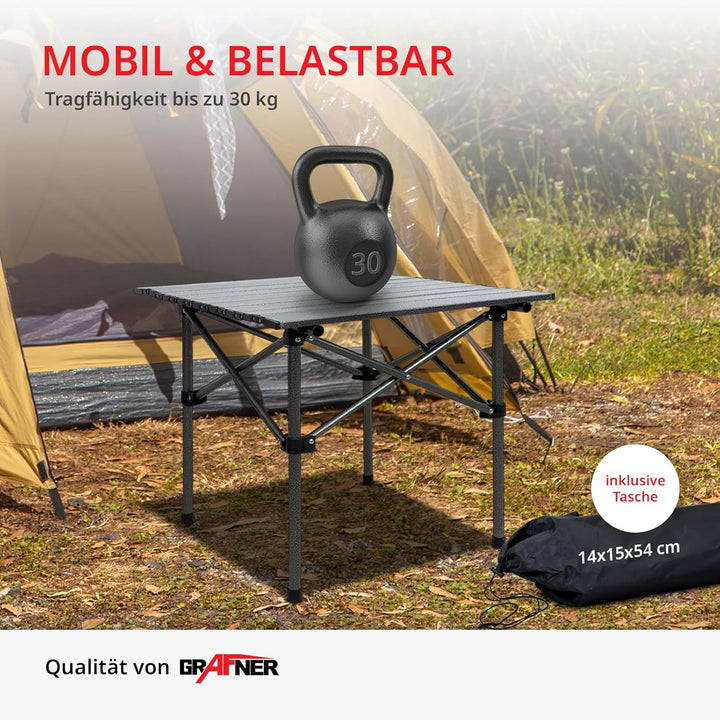 Grafner Campingtisch klappbar, Ultra leicht, 53,5 x 50 x 50 cm, kleines Packmass mit Tasche, stabil