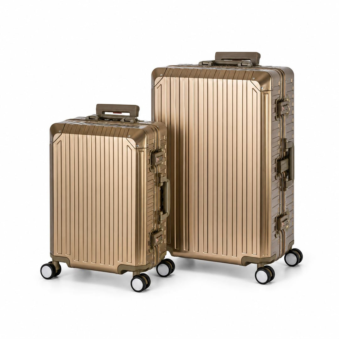 Travelhouse 100% Aluminium Reisekofferset Tokyo Champagner S-55cm &amp; L-72cm Hartschalenkoffer 2 TSA S