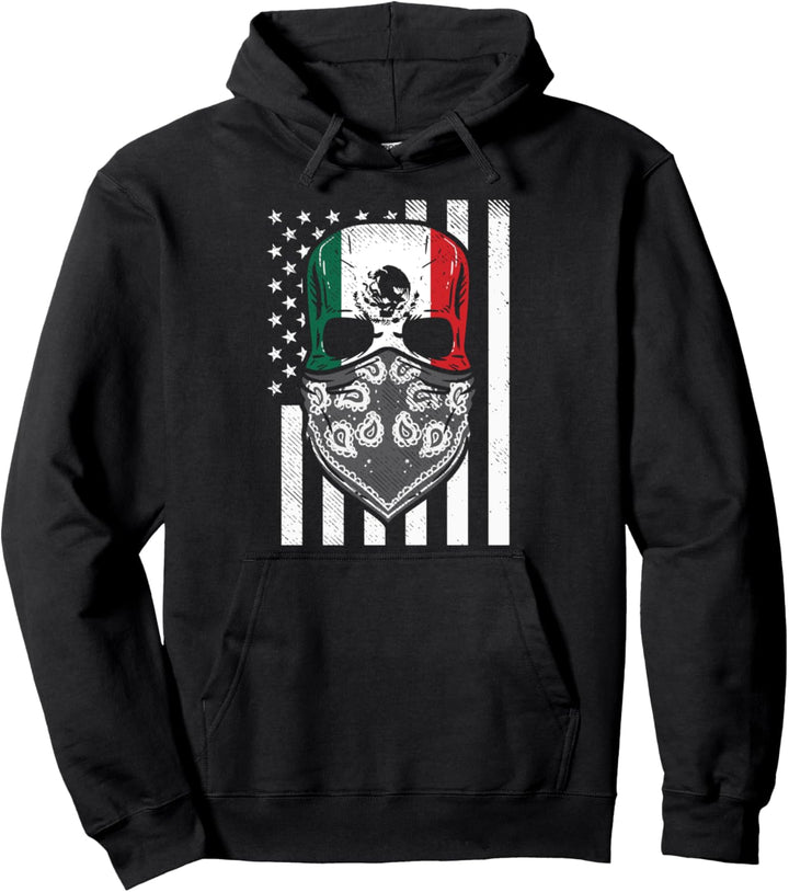 Mexican America Flag Skull Cinco De Mayo Patriotic Men Women Pullover Hoodie