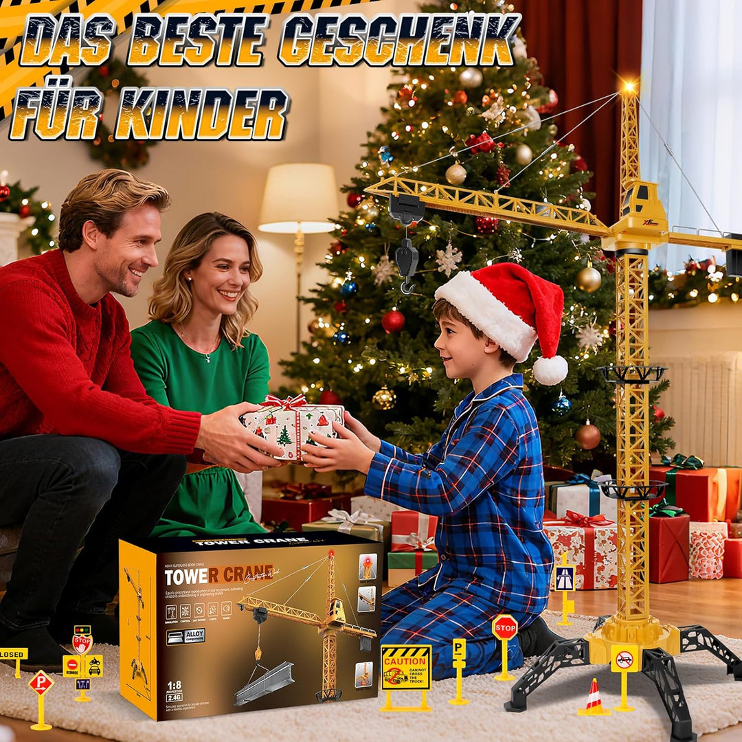 Herenear Ferngesteuerte Kran Spielzeug, 140 cm Hohe Spielzeug Kran Mit Hebehaken, 360° Drehung, Lich