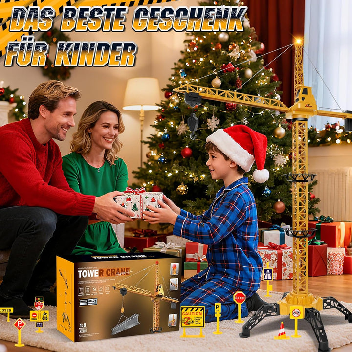 Herenear Ferngesteuerte Kran Spielzeug, 140 cm Hohe Spielzeug Kran Mit Hebehaken, 360° Drehung, Lich