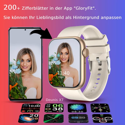 Deunis X7 Smartwatch mit Telefonfunktion 1,85 Zoll Damen Herren, Fitness Tracker, Schlafmonitor, Sch