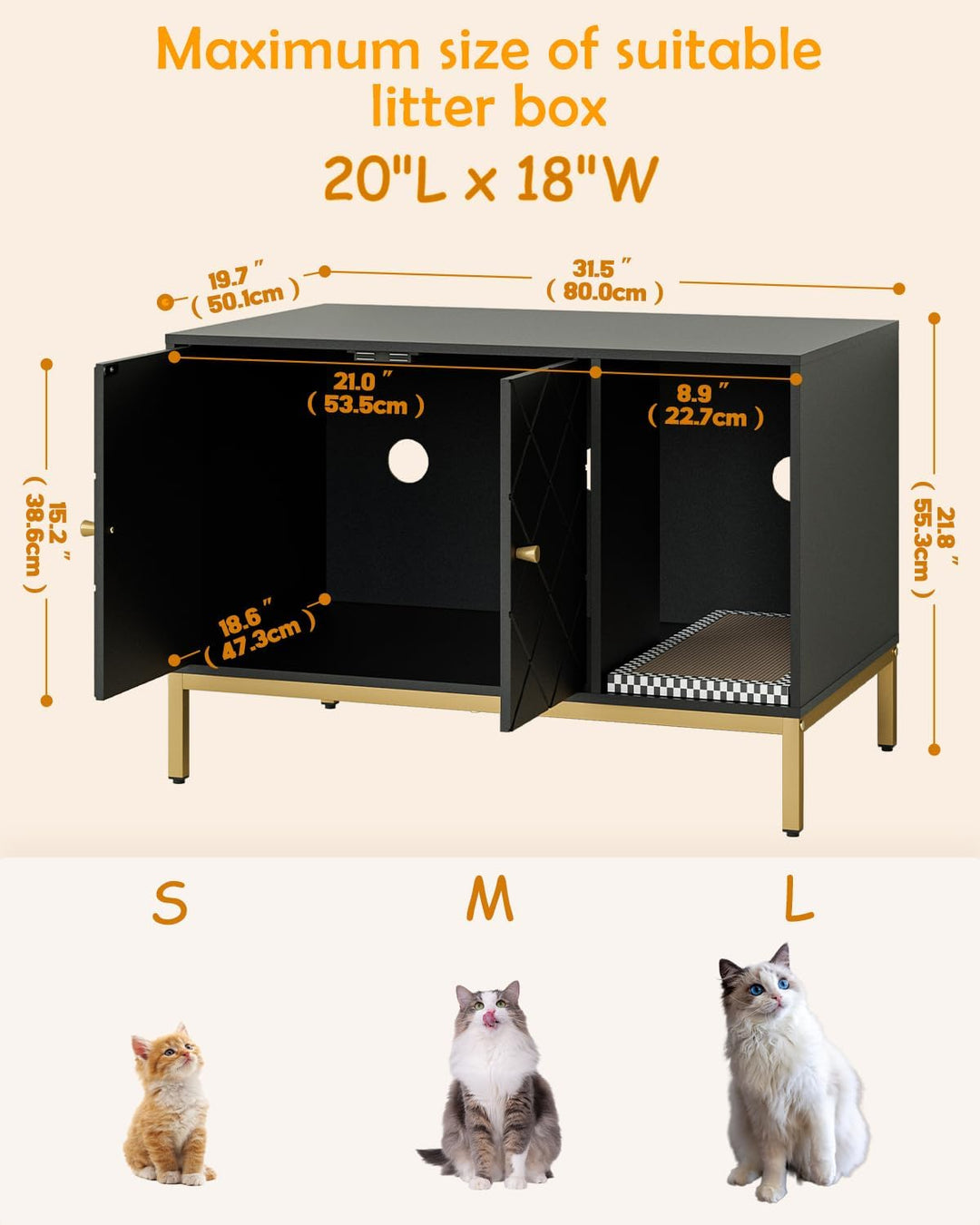 Katzenklo Schrank, Katzenkloschrank mit Doppeltüren, Katzenhaus mit Kratzmatte, hohe Beine, für Katz