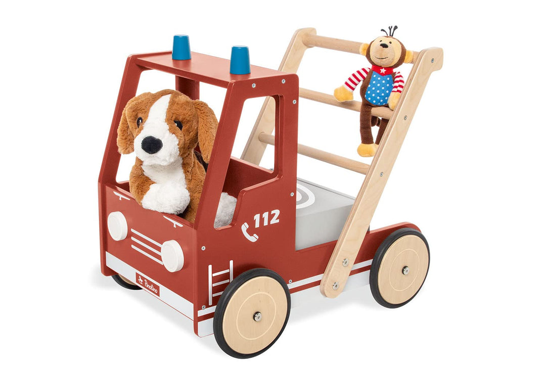 PINOLINO Lauflernwagen Feuerwehrauto Fred, mit Bremssystem, gummierten Holzrädern und herausnehmbare