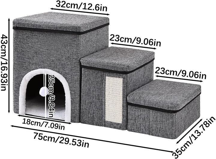Hundetreppe für Kleine Hunde,43cm Hoch Haustiertreppe/Katzentreppe für Bett & Sofa, 3 Stufen Klappba