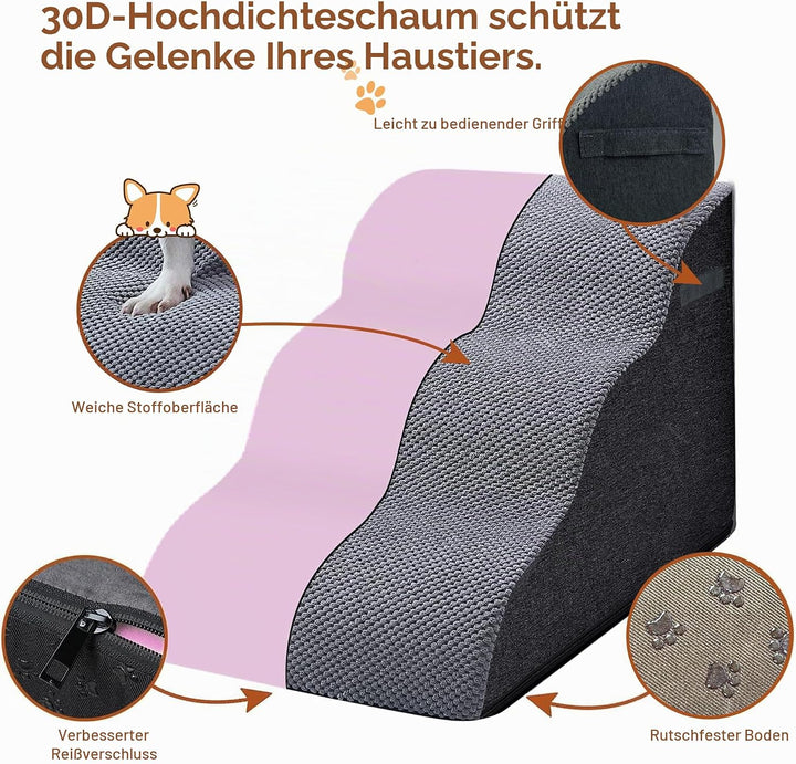 Breiter Hundetreppe 3 Stufen 40cm hoch für Kleine Hunde, Hochdichtem Schaumstoff Haustiertreppe, Was