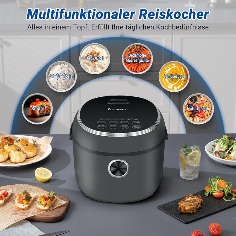 AMZCHEF Reiskocher 2L Mini Reiskocher für 1-4 Personen, 4 Tassen (ungekocht), 400W Elektrischer Reis