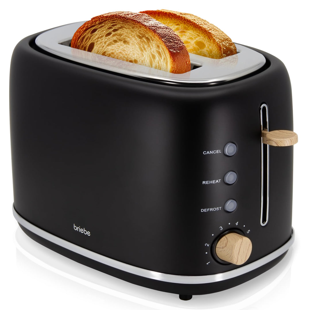 briebe Nordic Toaster mit breitem Schlitz, Toaster für 2 Scheiben, 6 Röststufen, Aufwärmfunktion, Ab